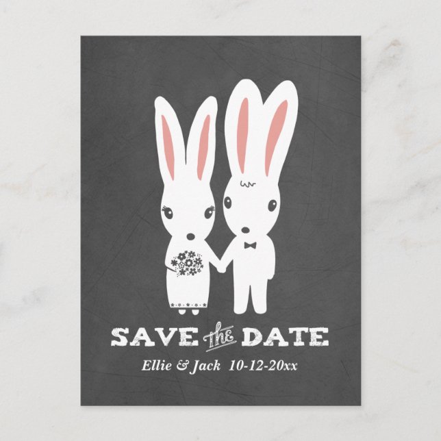 Carte Postale Faire-part Mariage de Lapins Enregistrer la Date (Devant)