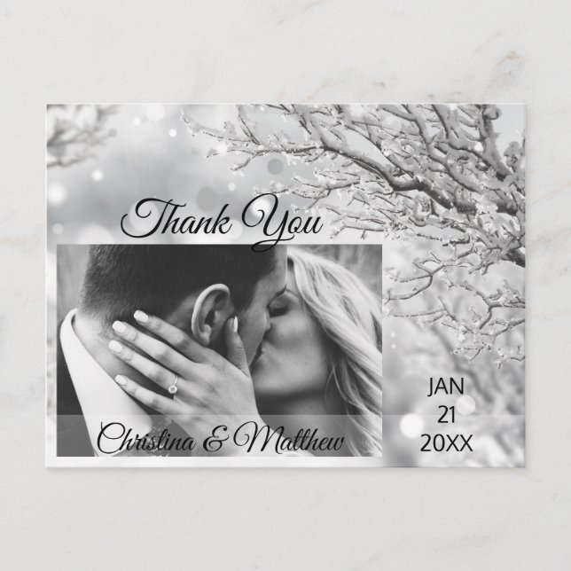 Carte Postale Faire-part Mariage de MERCI de neige | PHOTO (Devant)