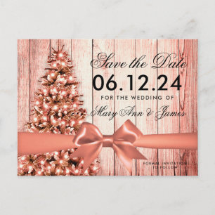 Carte Postale Faire-part Mariage de Noël Save the Date en Rose Gold Rustiqu