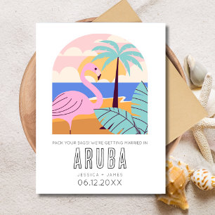 Carte Postale Faire-part Mariage de plage à Aruba, Sauvegarder la date