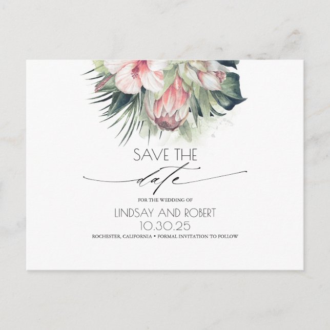 Carte Postale Faire-part Mariage de plage florale tropicale Enregistrer la  (Devant)