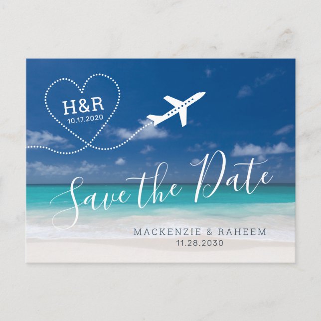 Carte Postale Faire-part Mariage de plage Sauvegardez la date de destinatio (Devant)