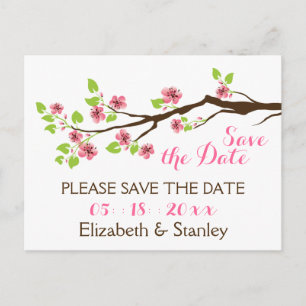 Carte Postale Faire-part Mariage de printemps aux fleurs de cerisier roses 