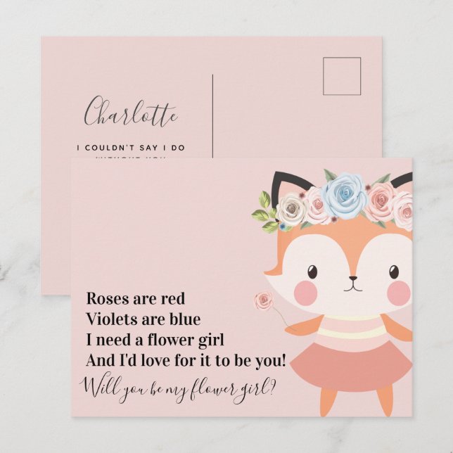 Carte Postale Faire-part Mariage de Renard Mignon Fleuriste Proposition (Devant / Derrière)