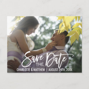 Carte Postale Faire-part Mariage de script blanc moderne ENREGISTRER LA DAT