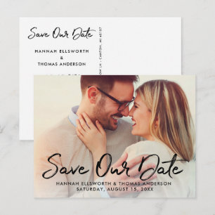 Carte Postale Faire-part Mariage de script brossé moderne photo Enregistrer