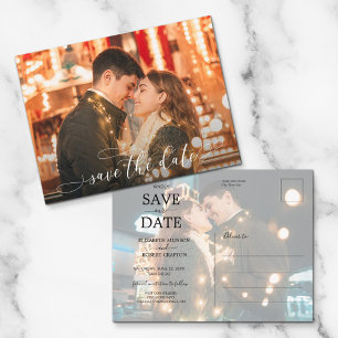 Carte Postale Faire-part Mariage de script romantique Photo Enregistrer la 