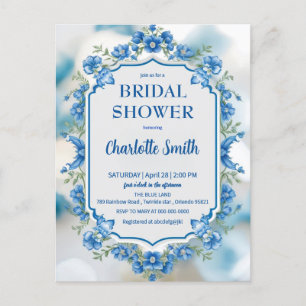 Carte Postale Faire-part mariage de style antique bleu et blanc Chinoiserie