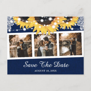 Carte Postale Faire-part Mariage de Tournesol Bleu Marine Photo Enregistrer