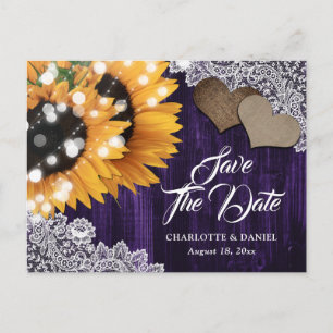 Carte Postale Faire-part Mariage de tournesol violet Enregistrer la date Ca