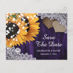 Carte Postale Faire-part Mariage de tournesol violet Enregistrer la date Ca