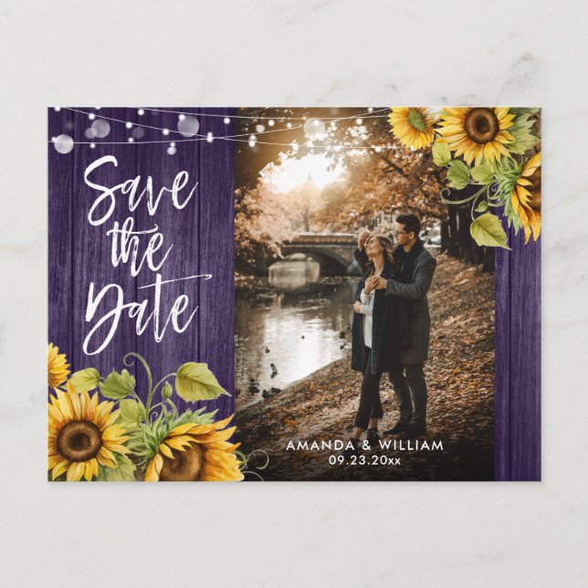 Carte Postale Faire-part Mariage De Tournesol Violet Photo Enregistrer La D (Devant)