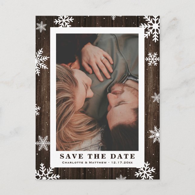 Carte Postale Faire-part Mariage de vacances rustique d'hiver Enregistrer l (Devant)