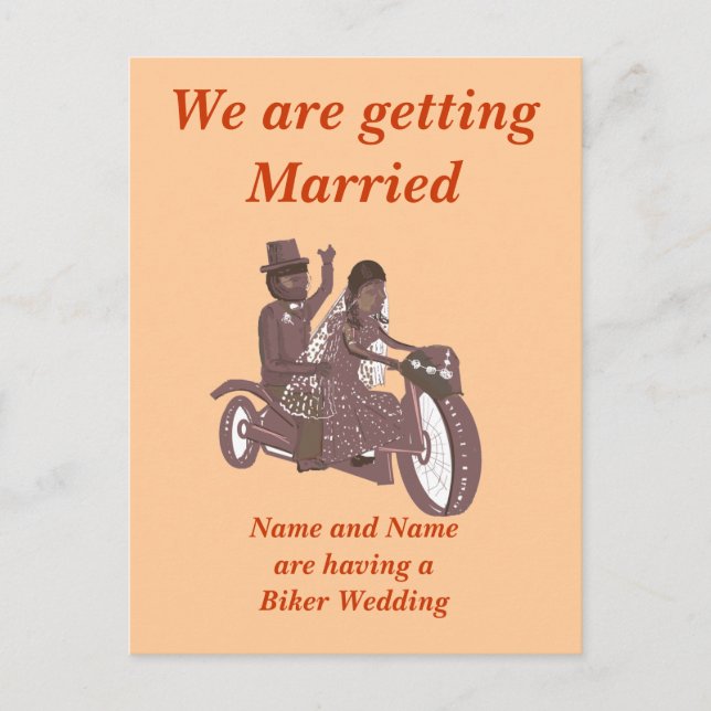 Carte Postale Faire-part Mariage de vélo, Pilote de course, Stationnaire (Devant)