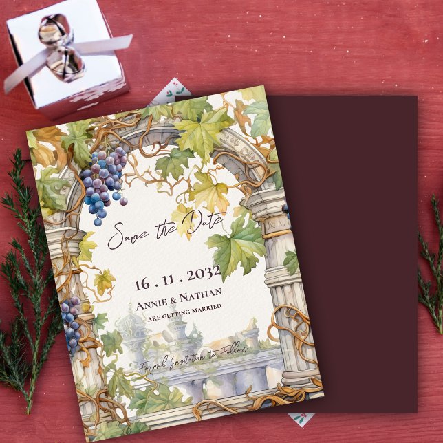 Carte Postale Faire-part Mariage de vigneron inspiré de la vigne dans un st (Rustic Chic Grapevine-Inspired Winery Wedding Announcement Postcard)