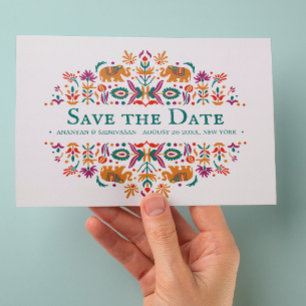 Carte Postale Faire-part Mariage d'éléphant violet à fleur indienne