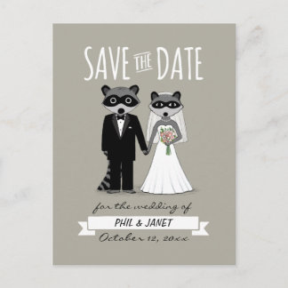 Carte Postale Faire-part Mariage des ratons laveurs, retenez la date