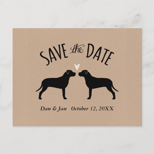 Carte Postale Faire-part Mariage des silhouettes Pit Bull Enregistrer la da (Devant)