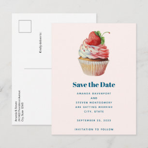 Carte Postale Faire-part Mariage dessert sucré fraise Cupcake