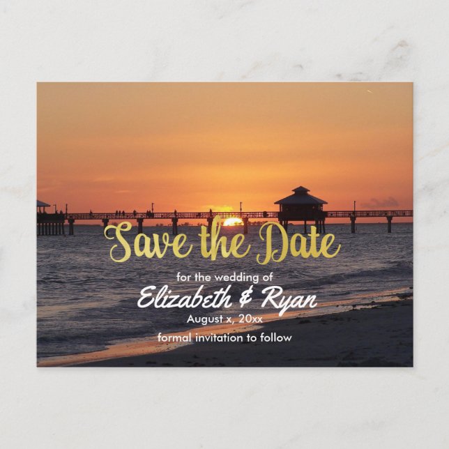 Carte Postale Faire-part Mariage d'été, Sauvegarder la date, Plage, Personn (Devant)