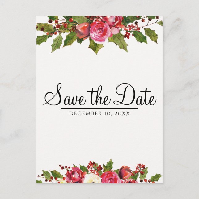 Carte Postale Faire-part Mariage d'hiver de décembre Sauvegarder la date fl (Devant)