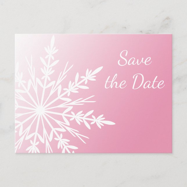 Carte Postale Faire-part Mariage d'hiver flocon de neige rose blanc Enregis (Devant)