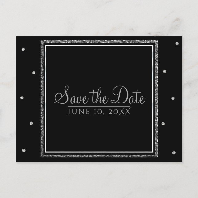 Carte Postale Faire-part Mariage d'Hiver Glam Argent & Blanc Enregistrer la (Devant)