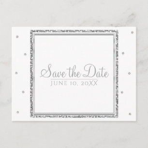 Carte Postale Faire-part Mariage d'hiver Glam argent et blanc Enregistrer l