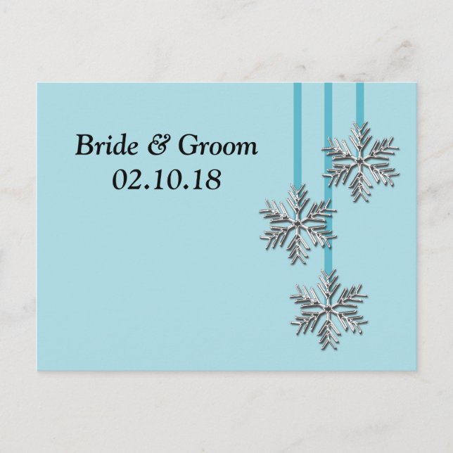 Carte Postale Faire-part Mariage d'hiver Thème Flocon de neige Enregistrer  (Devant)