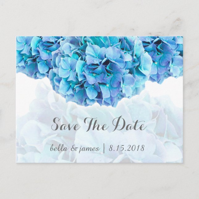 Carte Postale Faire-part Mariage d'hydrangée bleue enregistrer la date cart (Devant)