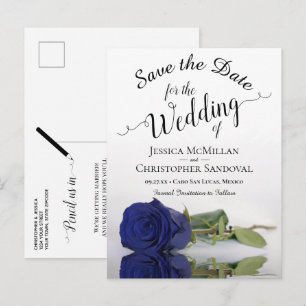 Carte Postale Faire-part Mariage du Rose bleu de la Marine romantique Enreg