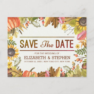 Carte Postale Faire-part Mariage Économisez La Date Automne Feuilles De Cit
