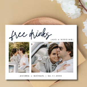 Carte Postale Faire-part Mariage Économisez la Date avec Boissons Gratuites