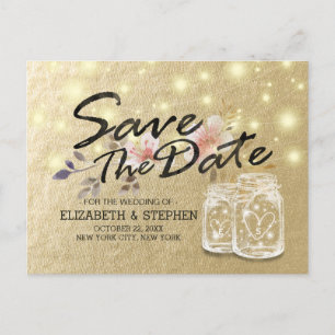 Carte Postale Faire-part Mariage Économisez la date Jar en brique Lumières 