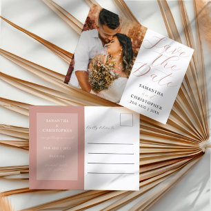 Carte Postale Faire-part Mariage Économisez la Date Rose Gold Photo Moderne