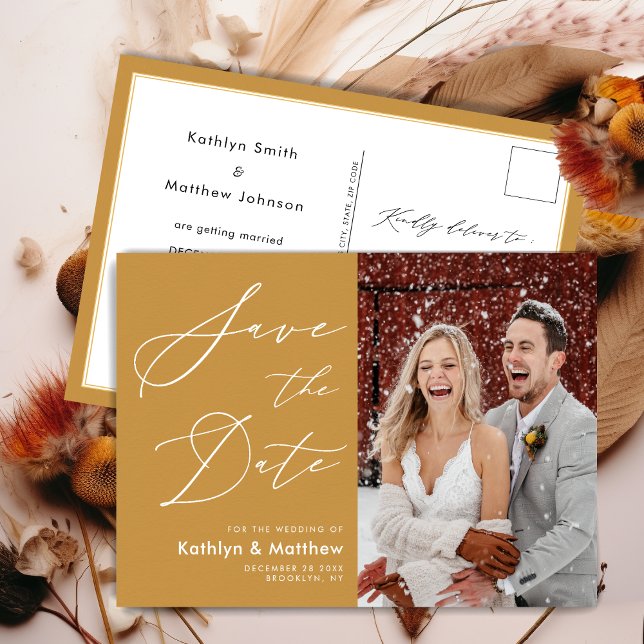Carte Postale Faire-part Mariage Écriture Moderne Honey Gold Enregistrer La (Créateur téléchargé)