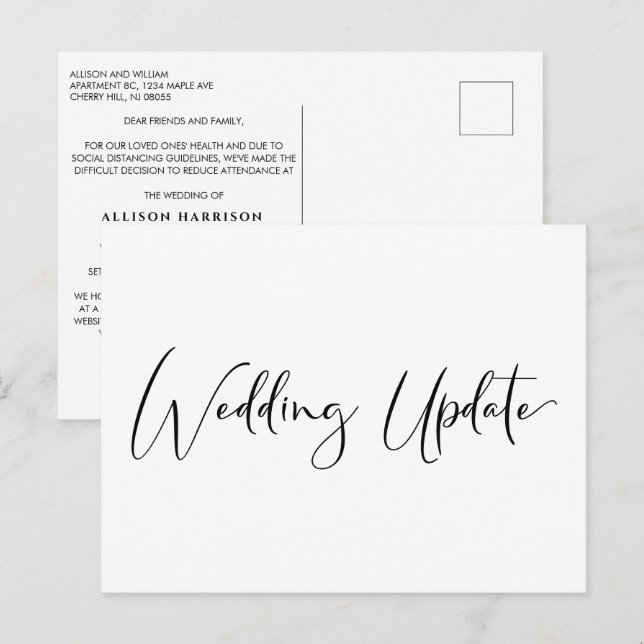 Carte Postale Faire-part Mariage Élégant à Taille Réduite (Devant / Derrière)