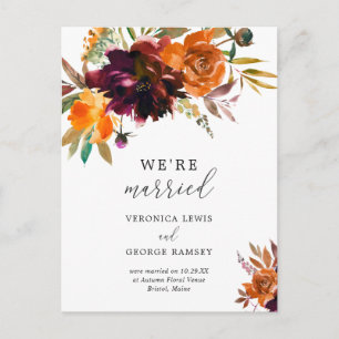 Carte Postale Faire-part Mariage Élégant Floral Automnal Rustique