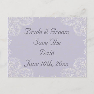 Carte Postale Faire-part Mariage Élégant Lavande avec Tourbillons Blancs