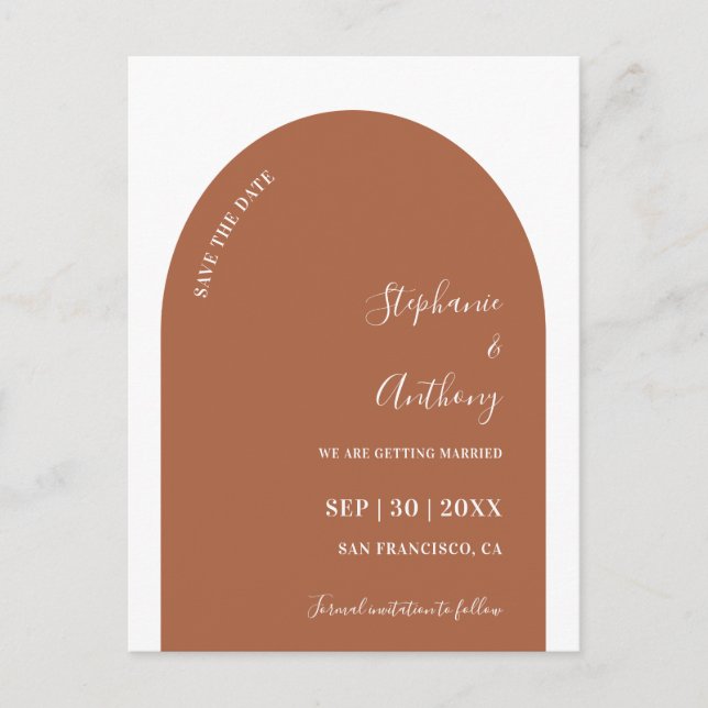 Carte Postale Faire-part Mariage en terre cuite et arche blanche Enregistre (Devant)