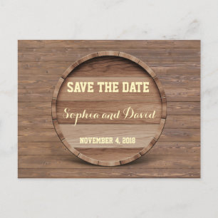Carte Postale Faire-part Mariage en tonneau rustique en bois ENREGISTRER LA