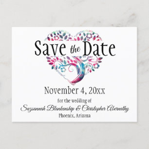 Carte Postale Faire-part Mariage Enregistrer La Date Aqua Blue Tree Heart P