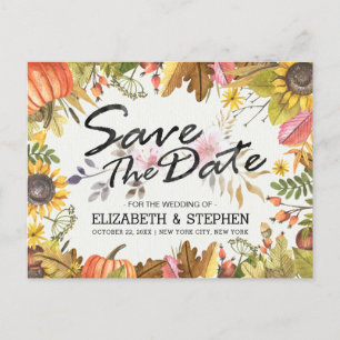 Carte Postale Faire-part Mariage Enregistrer La Date Automne Automne Feuill