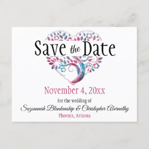Carte Postale Faire-part Mariage Enregistrer La Date Bourgogne Turquoise Ar