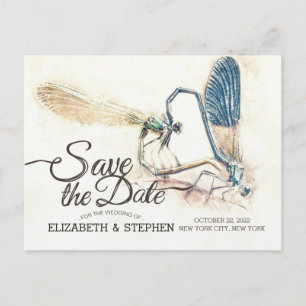 Carte Postale Faire-part Mariage Enregistrer La Date Libellule Accouplement