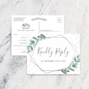 Carte Postale Faire-part Mariage Eucalyptus Géométrique Silver Foil RSVP