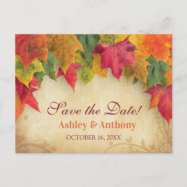 Carte Postale Faire-part Mariage Feuille de l'érable automne automne Enregi (Devant)