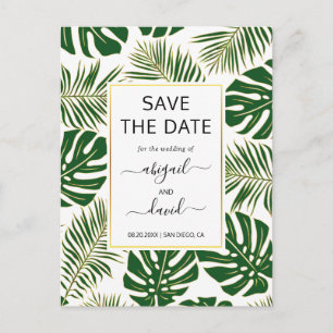 Carte Postale Faire-part Mariage feuille tropical vert foncé Sauver la date