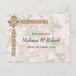 Carte Postale Faire-part Mariage fleuri à bijoux d'or