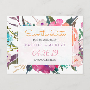 Carte Postale Faire-part Mariage floral botanique moderne Enregistrer la da